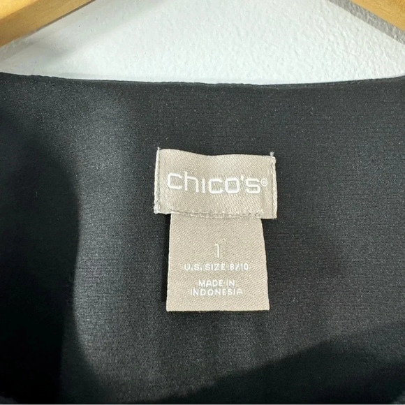 NWOT CHICO'S Black Short Crop Jacket Size 1 3/4 Sleeve Collarless Blazer SZ M - Picture 4 of 8